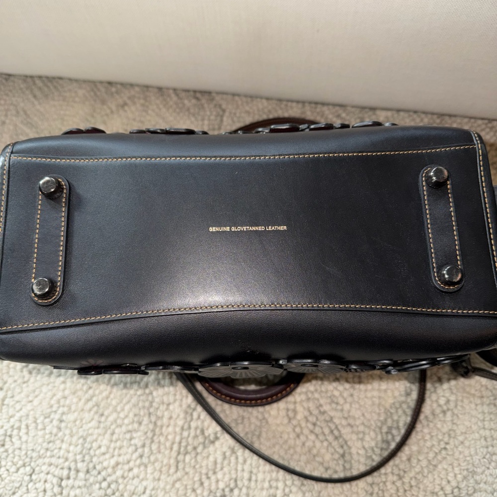 Coach Rogue 30 Colorblock Tea Rose Applique Satchel Glovetanned Leather Burgundy - Picture 4 of 12